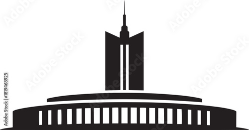 abstract modern building structure with a pointed spire isolated on transparent background