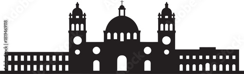 Cathedral building silhouette, historic architecture landmark, church vector illustration
