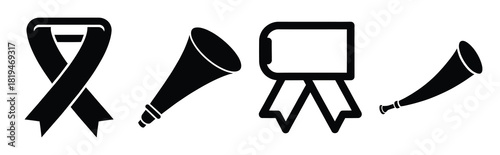 Illustration of the ribbon horn simple silhouette vector icon set. happy New Year 2026 vector icons collection.