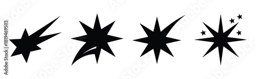 Illustration of the shooting starburst simple silhouette vector icon set. happy New Year 2026 vector icons collection.
