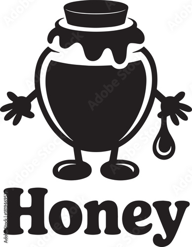 Honey jar with hands and feet mascot cartoon illustration on transparent background