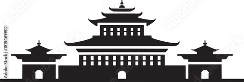 Paro taktsang bhutan tiger's nest monastery silhouette historical landmark vector illustration