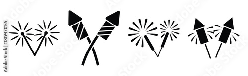 Illustration of the twin firework simple silhouette vector icon set. happy New Year 2026 vector icons collection.