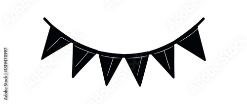 Garland banner with triangle flags black silhouette with string and fold lines festive decoration element