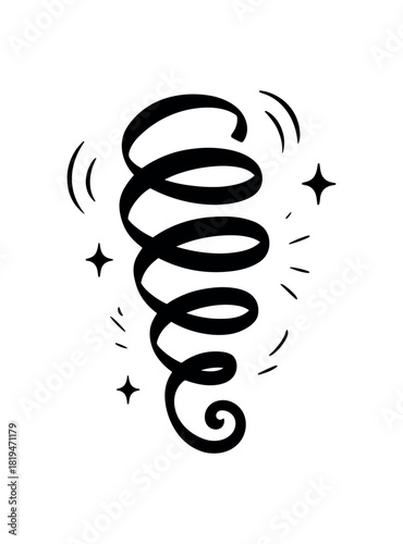 Streamer spiral with curl tail black silhouette with swirl and motion lines party vibe accent