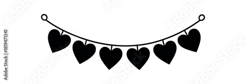Decorative garland with heart flags black silhouette with string and shape lines valentine party decor