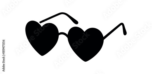 Heartshaped sunglasses black silhouette with lens and temple lines fun romantic accessory