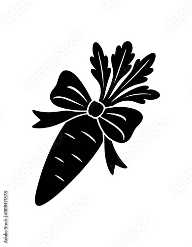 Carrot tied with bow black silhouette with and leaf lines festive bunnythemed element