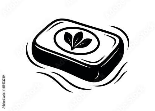 Soap bar with petal imprint black silhouette with curve and detail lines relaxing spa symbol