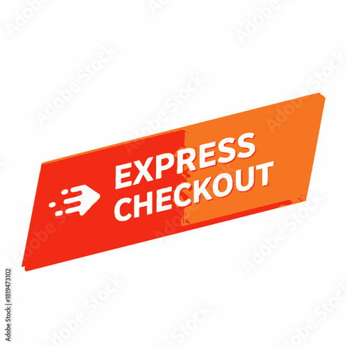 Orange diagonal “Express Checkout” tag for fast-lane purchasing and urgency-based retail ads