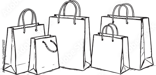 Shopping bag vector illustration with handles and blank design for retail and gift packaging