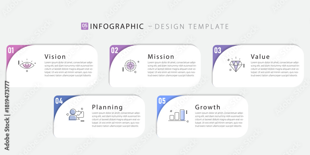 Fototapeta premium Timeline Creator infographic template. 5 Step timeline journey, calendar Flat simple infographics design template. presentation graph. Business concept with 5 options, gantt vector illustration.