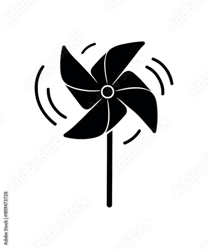 Birthday pinwheel with stick black silhouette with blade and curve lines playful decor item
