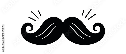 Mustache icon with curve detail black silhouette with curl and style lines fun dad visual