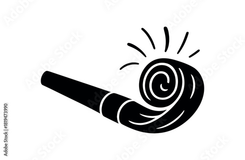 Party whistle curled and ready black silhouette with sound and twist lines celebration accessory