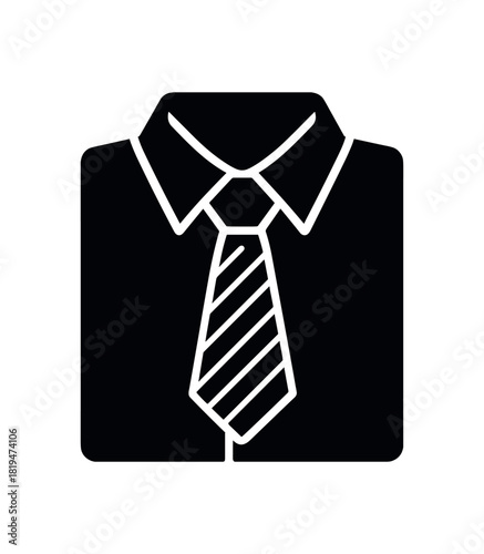 Shirt and tie folded gift black silhouette with collar and pattern lines classic father attire icon