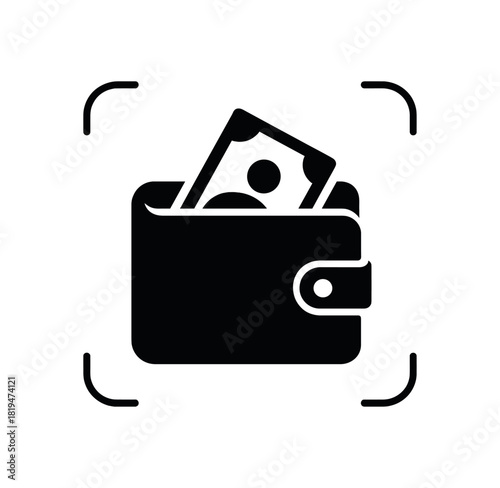 Wallet with money peeking black silhouette with curve and corner lines provider visual symbol
