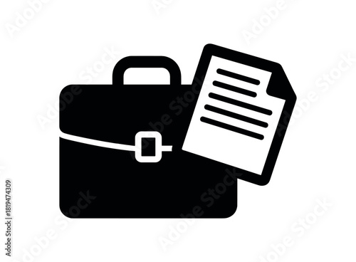 Briefcase with files black silhouette with handle and paper lines hardworking provider visual