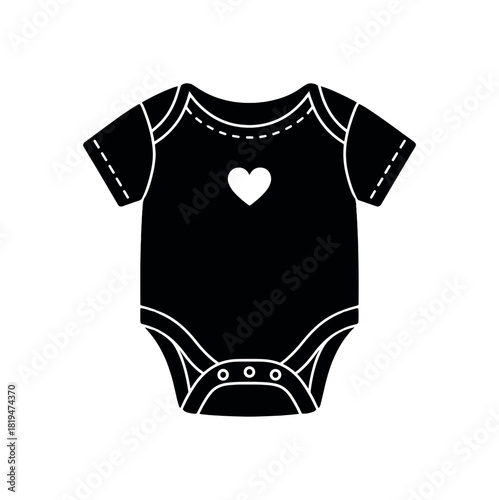 Baby bodysuit with tiny heart black silhouette with and seam lines newborn clothing symbol