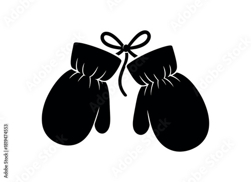 Baby mittens with ribbon black silhouette with cuff and gather lines gentle care detail