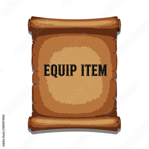 EQUIP ITEM wooden crate label perfect for gaming inventories, adventure shops, and RPG interfaces
