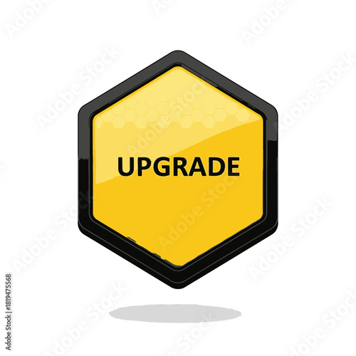 Gold-black UPGRADE shield badge for premium access, feature unlocks, and membership upgrades