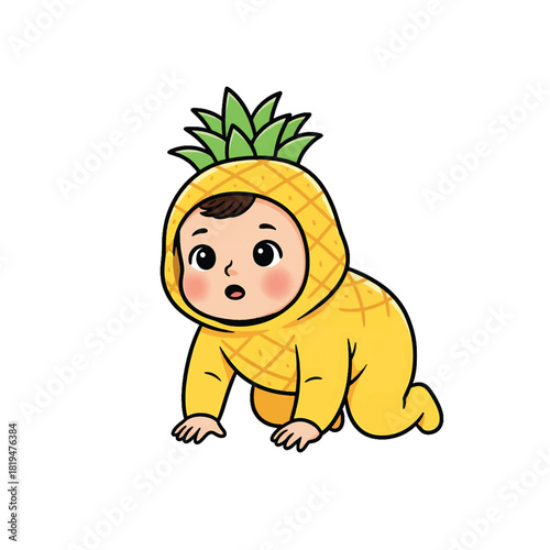 Cute Baby Crawling in Adorable Pineapple Costume.