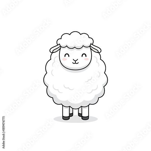 Cute Cartoon Sheep with Fluffy Wool and Smiling Face.