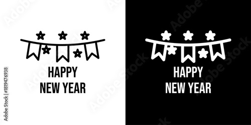 Clean minimal “New Year Party” icon with festive outline style, ideal for NYE celebrations, event posts, party graphics, holiday banners, and invitations.