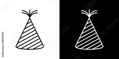 Fun minimal “Party Hat” icon in clean bold outline style, perfect for celebration posts, birthday themes, event graphics, festive banners, and party invitations.