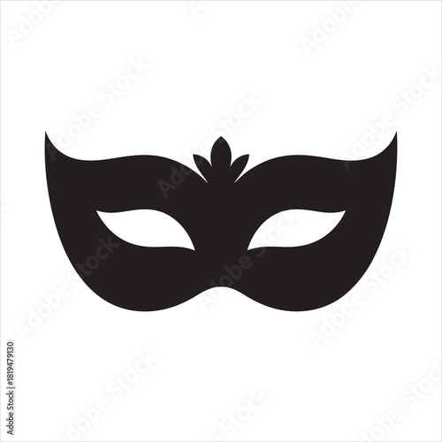 Simple black mask with floral detail, isolated on white, perfect for creating mystery