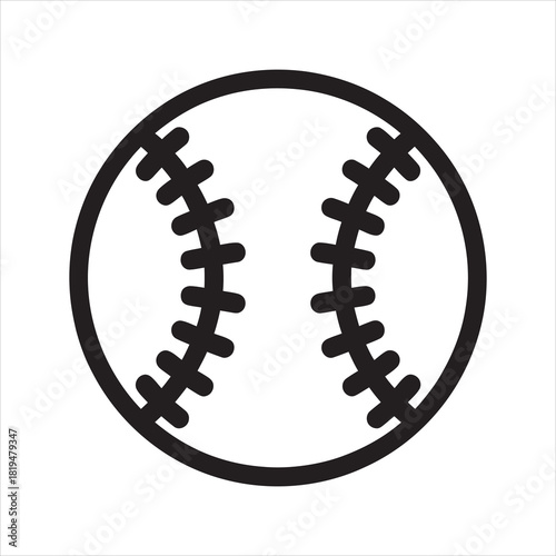 Simple black outline shows a baseball with distinct stitching on transparent background