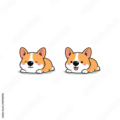 Cute corgi with big round nose lying down relaxed, vector illustration