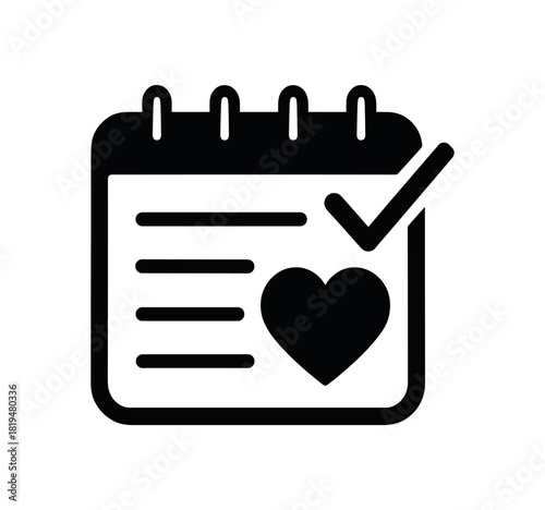 Calendar with due date heart black silhouette with and mark lines pregnancy countdown icon