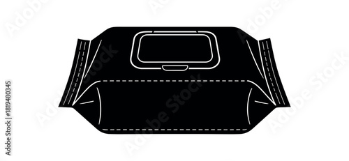 Baby wipes pack with lid black silhouette with seal and fold lines hygiene detail visual