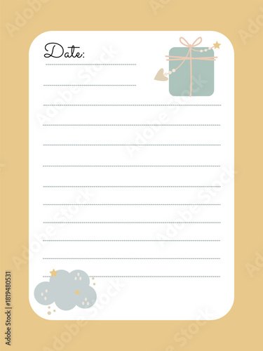 Page template for entries in a cute children's style with a gift and a cloud
