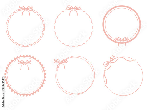 A set of round, elegant pink frames with a bow. Perfect for decorating for holidays or weddings.