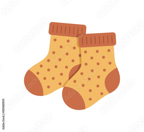 Flat vector illustration of baby socks pair with tiny pattern rounded shapes clean vector look