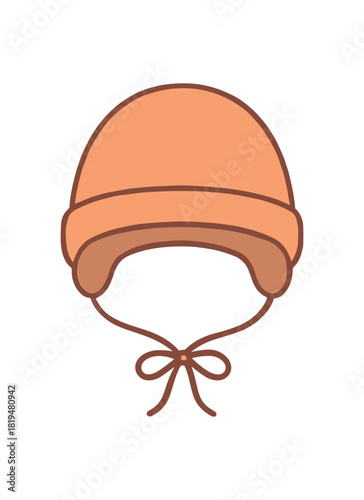 Flat vector illustration of soft baby hat with ear flaps rounded form minimal children clothing detail