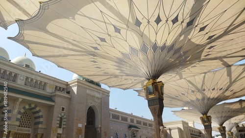 Photography Modern Geometric Patterned Retractable Umbrella in Al-Masjid an-Nabawi Architect
