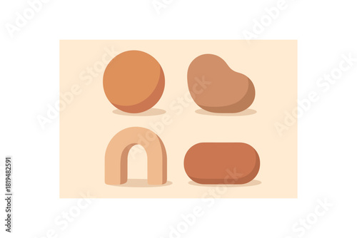 Flat vector illustration 4 soft decorative spheres and shapes for shelves rounded forms cozy home