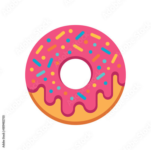 Flat vector illustration of colorful holiday donut with bold icing drizzle and confetti sprinkles rounded form