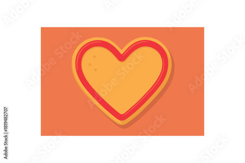 Flat vector illustration of bright heartshaped festive cookie with vivid icing border rounded silhouette simple detail
