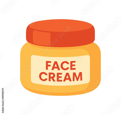 Flat vector illustration of bright face cream jar with bold lid and label rounded silhouette clean vector style