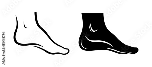 Human Foot Outline and Silhouette Vector Graphic