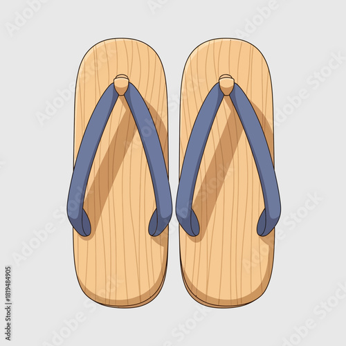 Cartoon Illustration of Traditional Japanese Geta Sandals with Blue Straps