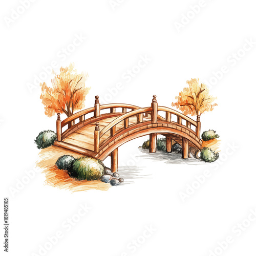 japanese bridge hand drawn vector illustration
