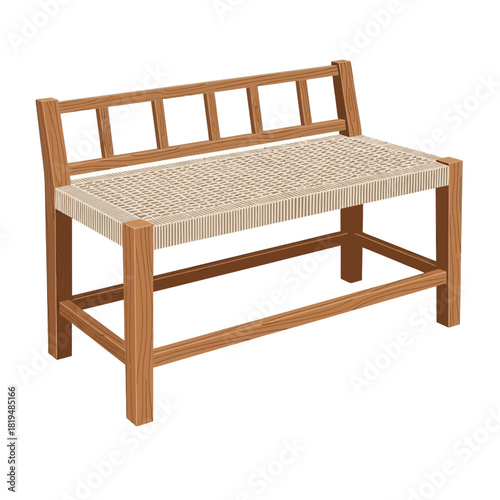 Elegant vintage wooden bench with woven seat for relaxation and decor