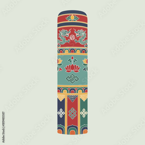 Ornamental pillar exhibiting traditional bhutanese textile patterns aesthetics