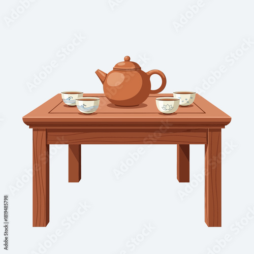 Teapot and Cups on a Table Illustration for Tea Time Aesthetics